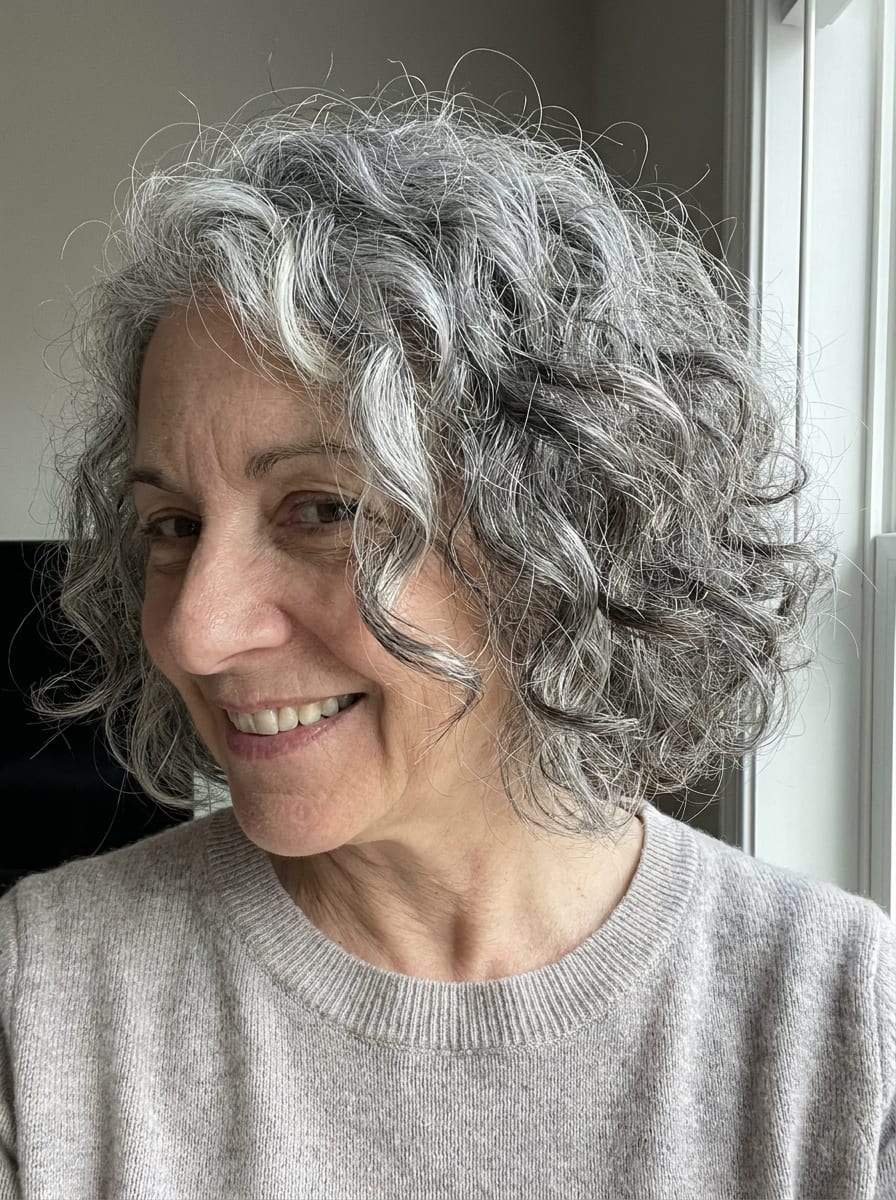 Lockiger grauer Bob - Graue Haare Frisur
